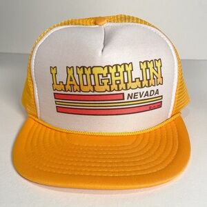 Vintage Laughlin Nevada Yellow & White Snapback Novelty Trucker Hat by Nissin